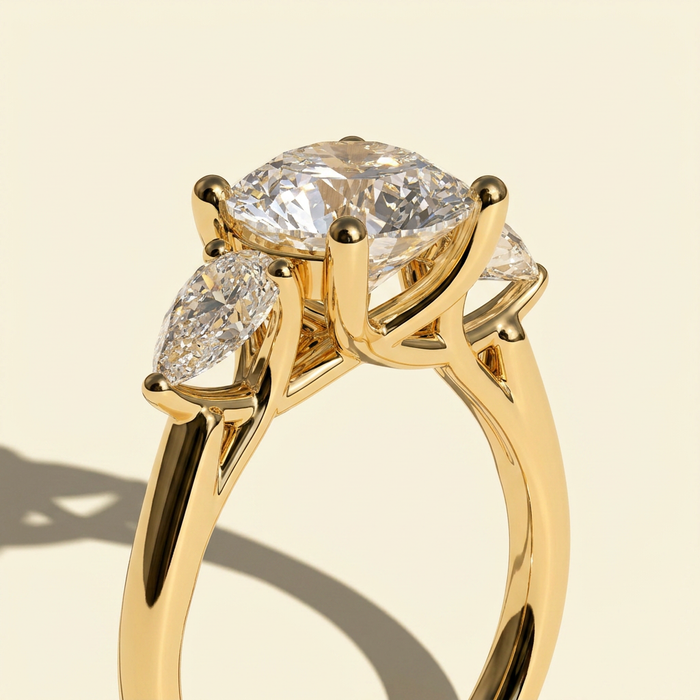 The Amara - Round Lab Grown Diamond Three Stone Ring with Pear Side Stones