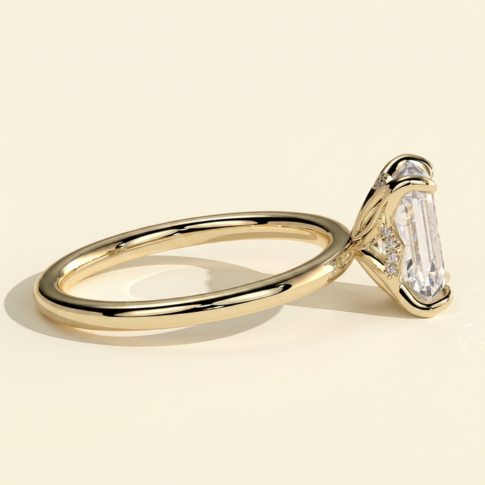 The Fara - Emerald Cut Lab Grown Diamond Solitaire Engagement Ring with Sculpted Petal Gallery
