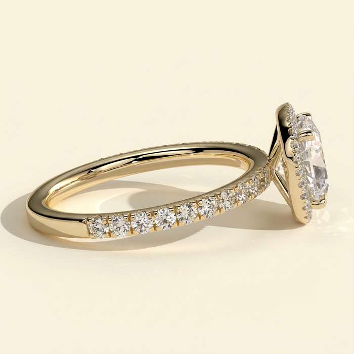 The Brillia - Cushion Cut Lab Grown Diamond Halo Engagement Ring with Pave Band