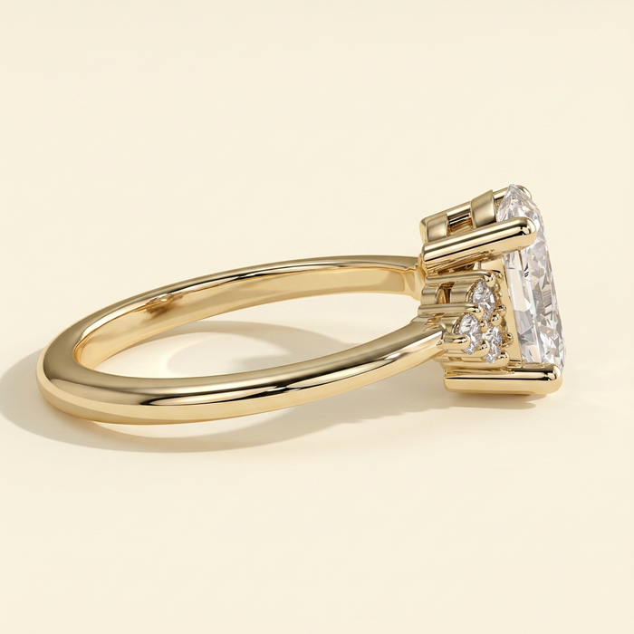 The Lumiere - Oval Cut Lab Grown Diamond Solitaire with Clustered Round Shoulder Stones Engagement Ring