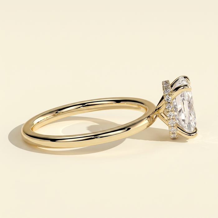 The Neve - Elongated Cushion Cut Lab Grown Diamond Solitaire with Wrap Around Hidden Halo Engagement Ring