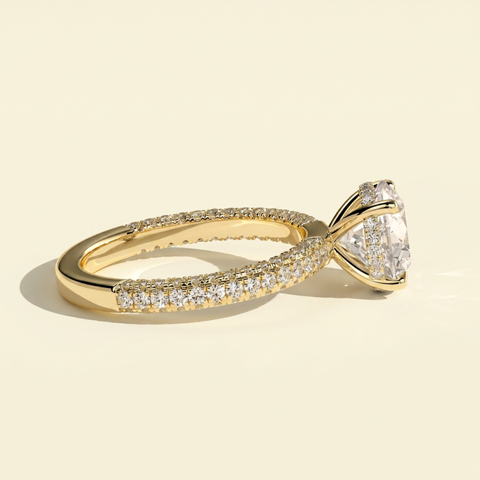 The Aster - Round Lab Grown Diamond Engagement Ring with Triple Pave Band