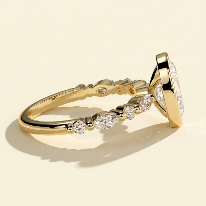 The Oona - Oval Cut Lab Diamond Solitaire with Marquise and Round Accent Stones Engagement Ring