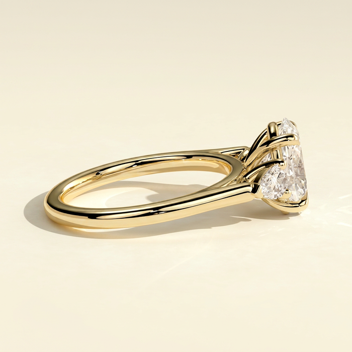 The Nevelle - Oval Lab Grown Diamond Cathedral Trilogy Ring with Pear Sides