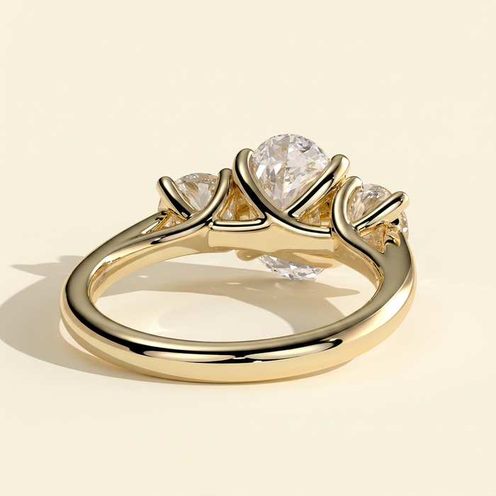 The Gemma - Oval Cut Lab Grown Diamond Three Stone Engagement Ring with Round Side Stones