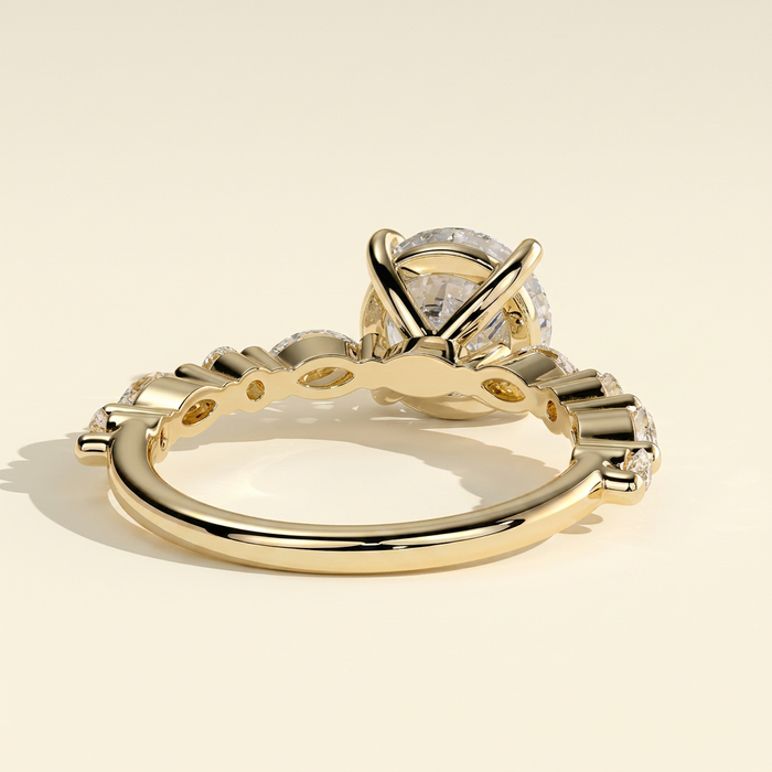 The Larina - Round Cut Lab Grown Diamond Claw Solitaire with Marquise and Round Accent Band Engagement Ring