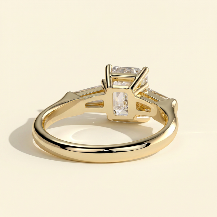 The Liora - Emerald Cut Lab Diamond Three Stone with Tapered Baguette Side Stones Engagement Ring