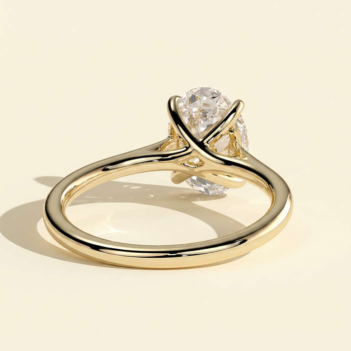 The Jovia - Oval Cut Lab Grown Diamond Four Claw Solitaire with Open Trellis Gallery Engagement Ring