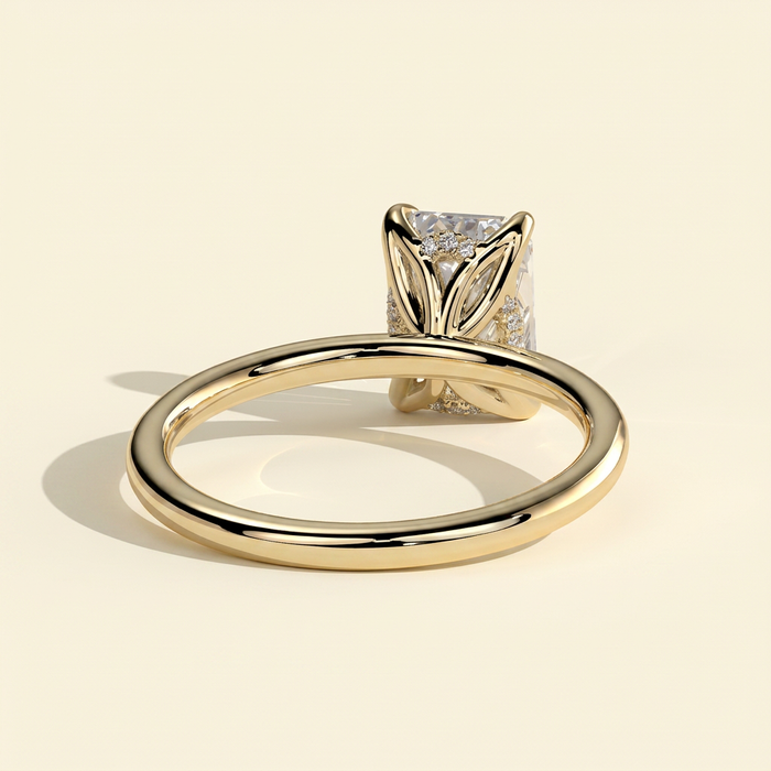 The Fara - Emerald Cut Lab Grown Diamond Solitaire Engagement Ring with Sculpted Petal Gallery