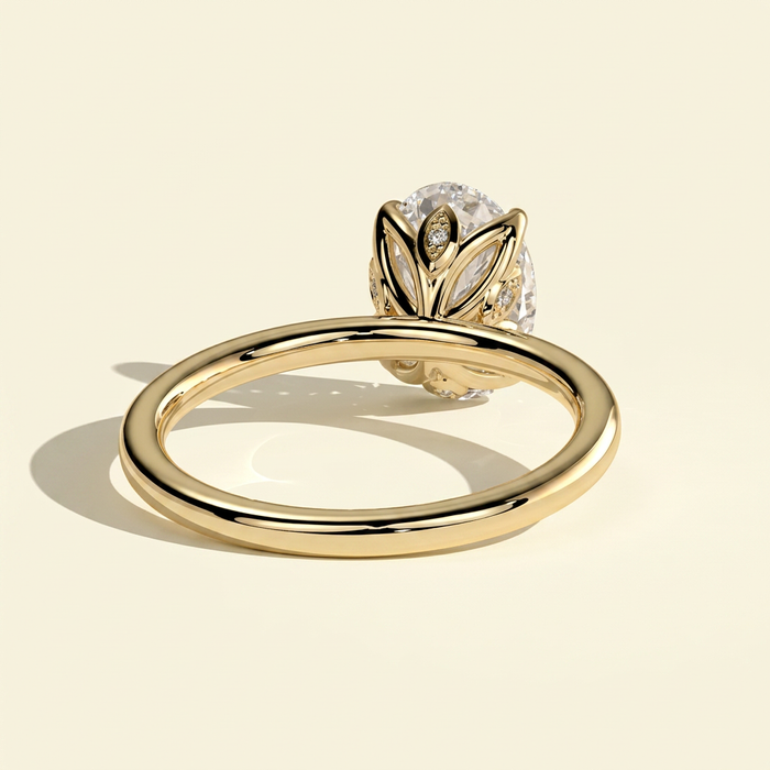 The Nyssa - Oval Lab Grown Diamond Ring with Petal Gallery and Leaf Detail