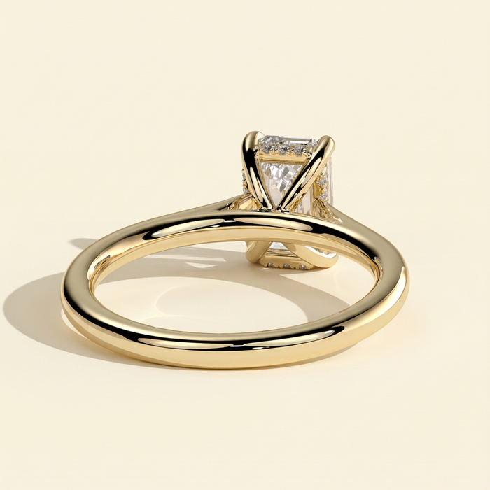 The Giova - Emerald Cut Lab Grown Diamond Four Claw Solitaire with Hidden Halo Engagement Ring