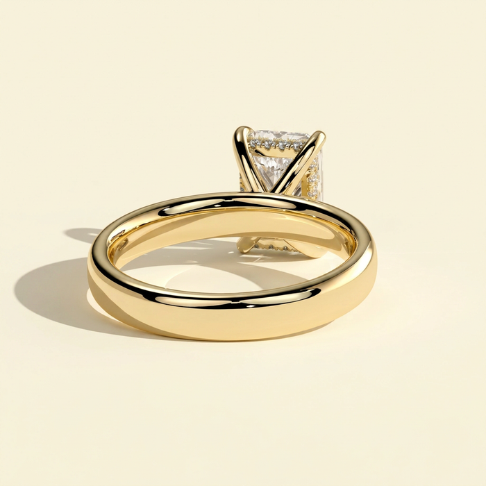 The Doria - Radiant Lab Grown Diamond Solitaire with Cigar Band & Hidden Halo