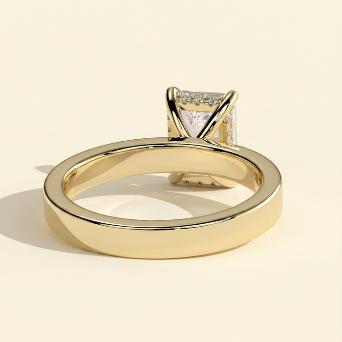 The Odelia - Emerald Cut Lab Diamond Solitaire with Flat Cigar Band and Hidden Halo Ring