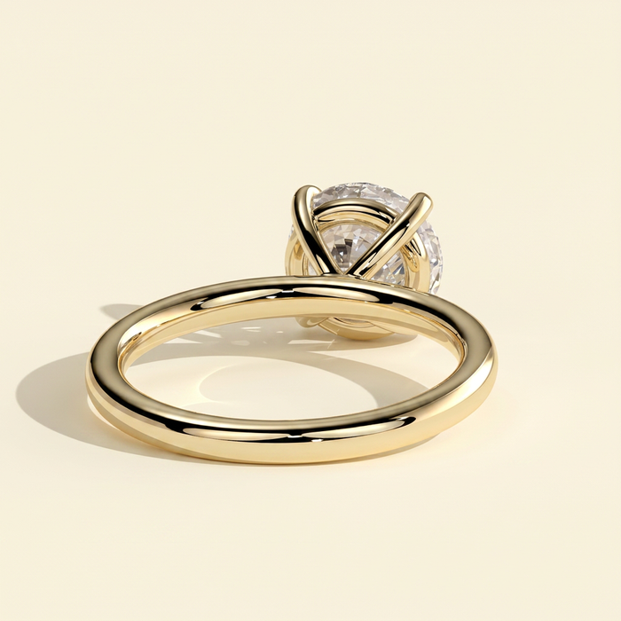 The Diamara - Round Cut Lab Grown Diamond Solitaire with Inset Round Side Stones in a Sleek Band Engagement Ring