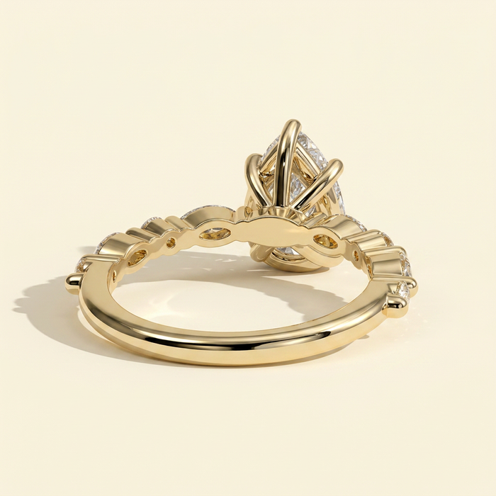 The Renelle - Pear Cut Lab Grown Diamond Five Claw Solitaire with Marquise and Round Accent Band