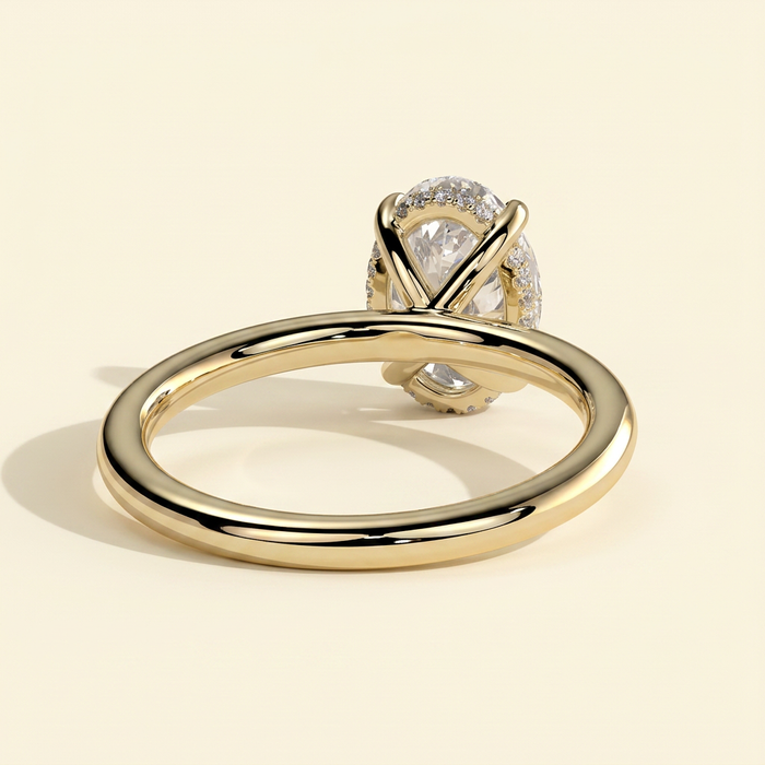 The Vela - Four Claw Oval Cut Lab Grown Diamond Hidden Halo Engagement Ring