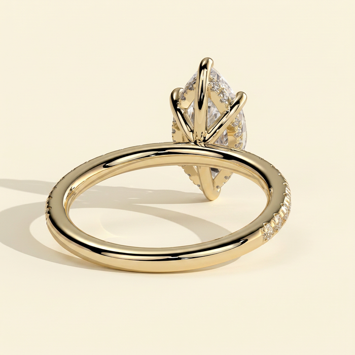 The Farelle - Marquise Cut Lab Grown Diamond Hidden Halo Solitaire with Pave Band Engagement Ring