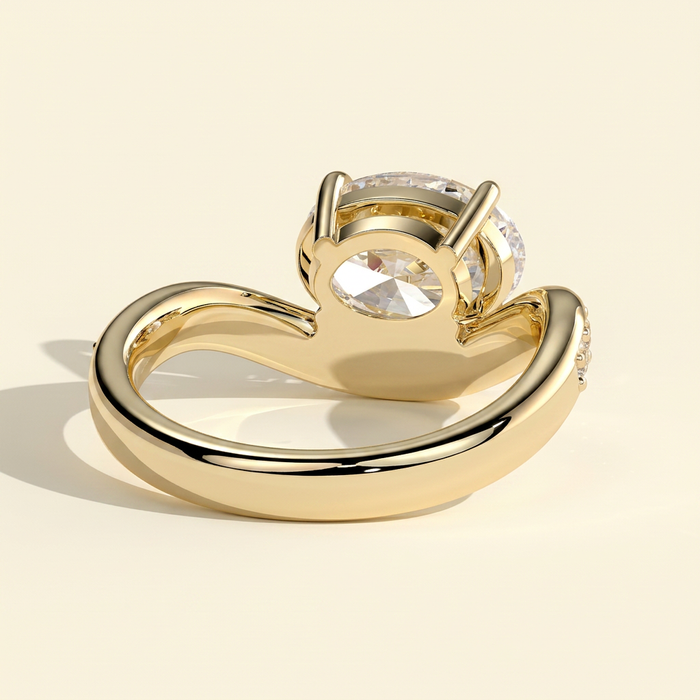 The Tesora - Oval Cut Lab Grown Diamond East West Solitaire with Bead Set Pave Wave Band Engagement Ring
