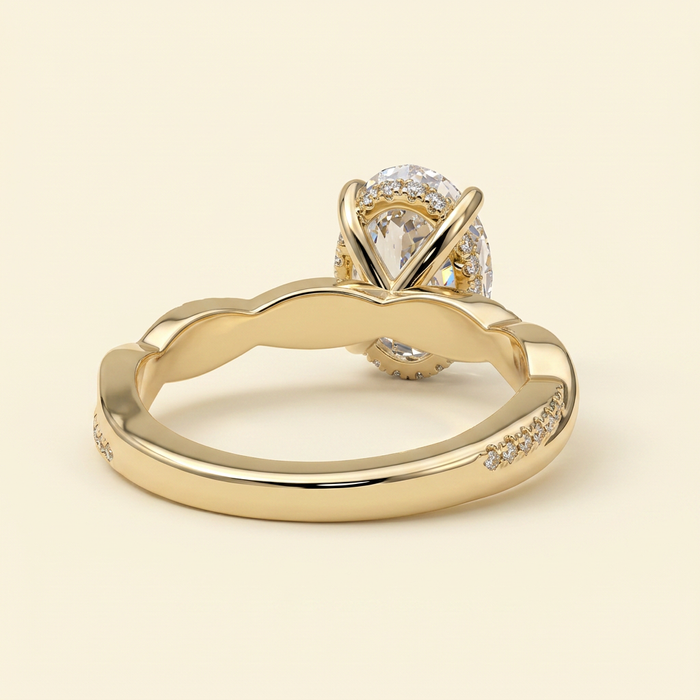 The Runa - Oval Cut Lab Grown Diamond Hidden Halo Solitaire with Braided Pave Band Engagement Ring