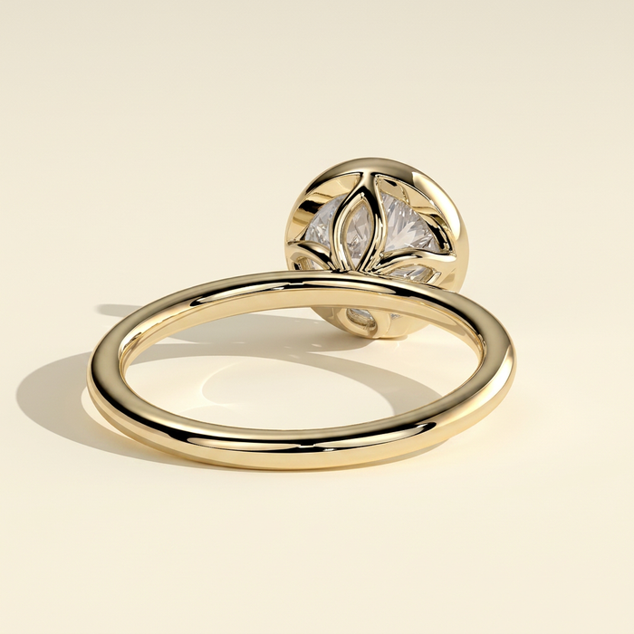 The Nayla - Round Cut Lab Grown Diamond Bezel Set Solitaire with Petal Gallery Engagement Ring