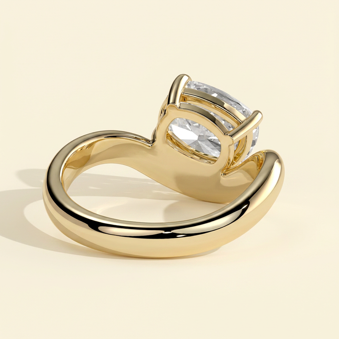 The Aelora - Elongated Cushion Cut Lab Grown Diamond East West Solitaire with Wave Band Engagement Ring