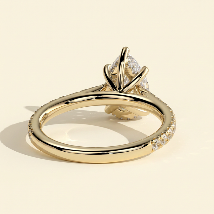 The Margaux - Pear Cut Lab Grown Diamond Five Claw Cathedral Solitaire with Pave Band Engagement Ring