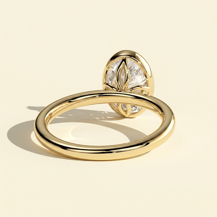 The Kelia - Oval Lab Grown Diamond Bezel Solitaire with Petal Gallery Setting