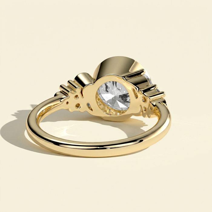 The Svea - Bezel Set Round Lab Grown Diamond Ring with Clustered Accents