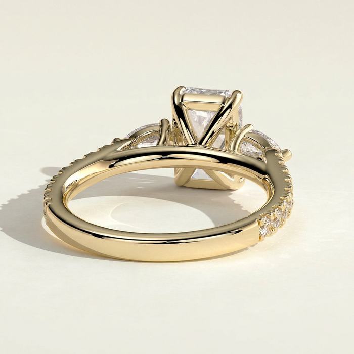 The Aluna - Emerald Cut Lab Grown Diamond Three Stone Ring with Pave Band