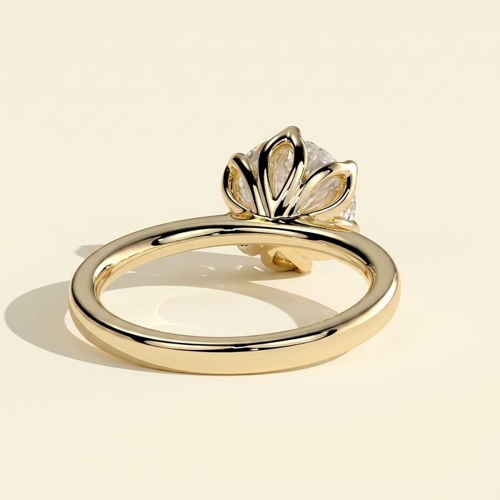 The Cerelia - Round Cut Lab Grown Diamond Tulip Set Solitaire with Petal Gallery Engagement Ring
