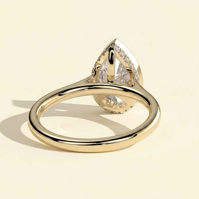 The Viviane - Pear Cut Lab Grown Diamond Deep Bezel Hidden Halo Engagement Ring