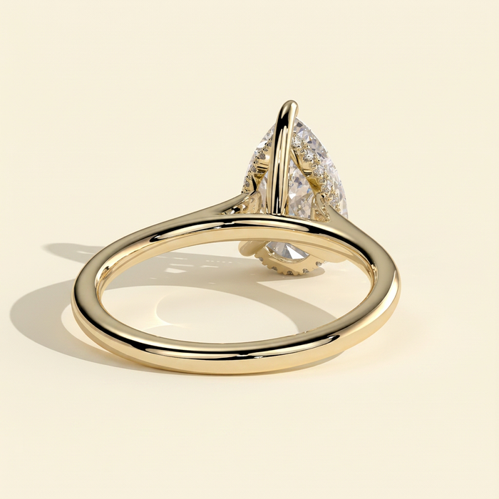 The Honora - Pear Cut Lab Grown Diamond Three Claw Cathedral Solitaire with Hidden Halo Engagement Ring