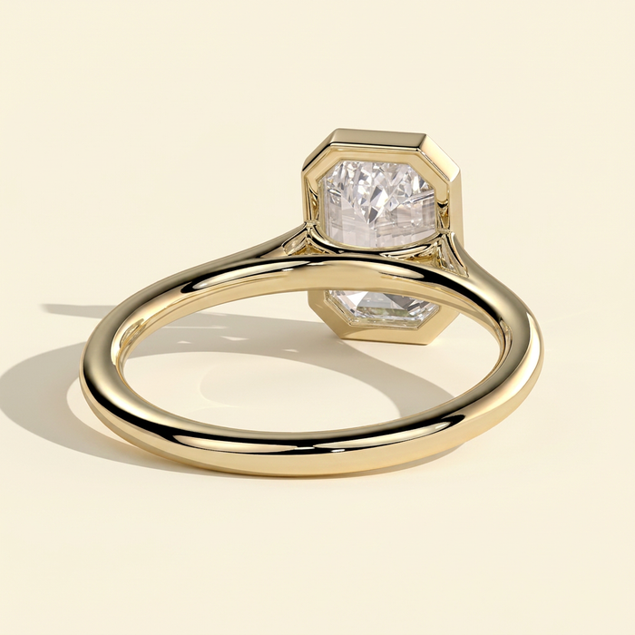 The Gala - Emerald Cut Lab Grown Diamond Bezel Set Solitaire Engagement Ring