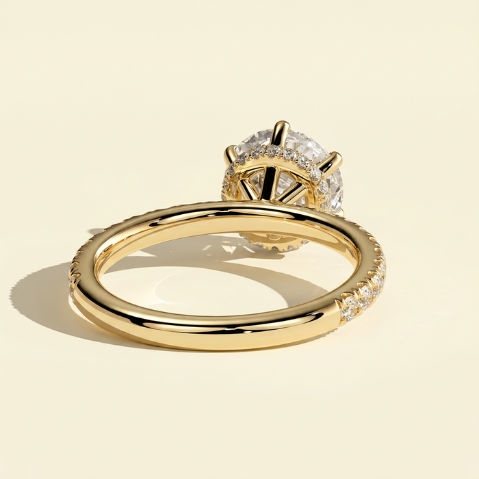 The Kaia - Round Lab Grown Diamond Solitaire with Hidden Halo & Pave Band