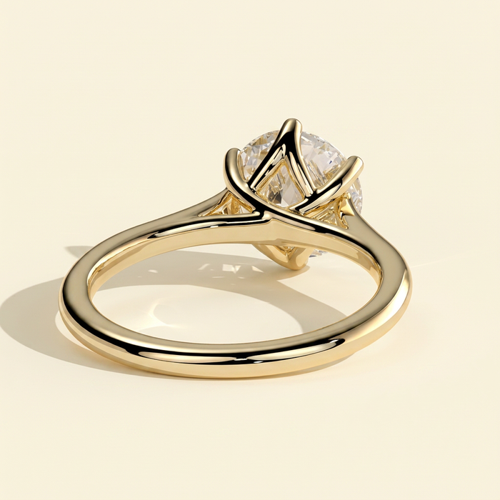 The Rosea - Round Cut Lab Grown Diamond Six Claw Solitaire with Woven Trellis Gallery and Lattice Detail Engagement Ring