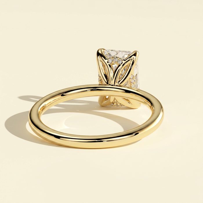 The Nyla - Radiant Lab Grown Diamond Ring with Petal Gallery Hidden Halo