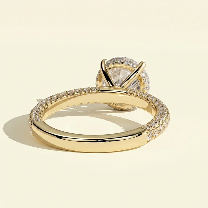 The Aster - Round Lab Grown Diamond Engagement Ring with Triple Pave Band