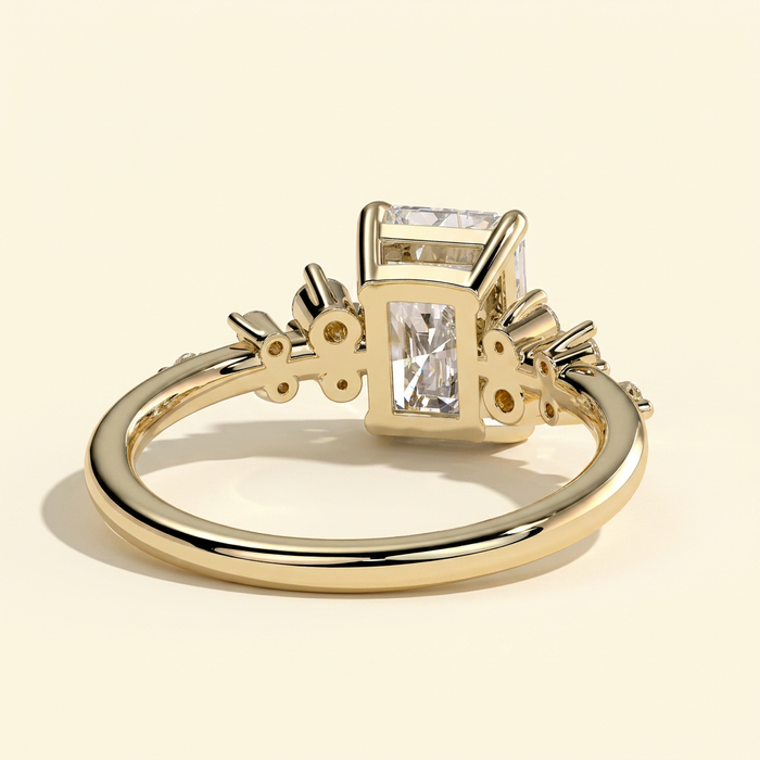 The Jorelle - Radiant Cut Lab Grown Diamond Solitaire with Clustered Round Shoulder Stones Engagement Ring