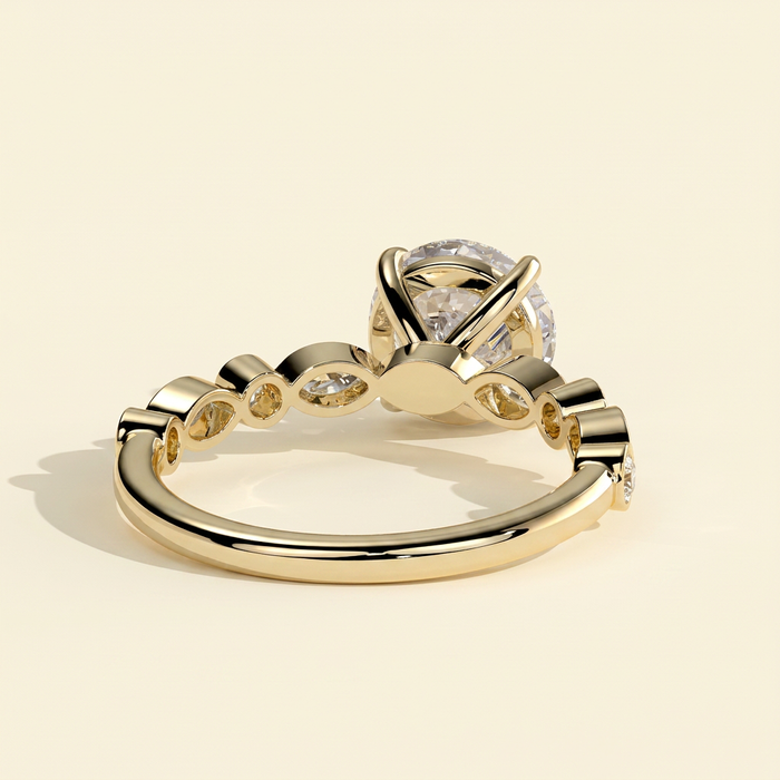 The Evora - Round Lab Diamond Solitaire with Round-Marquise Bezel Accent Stones Ring