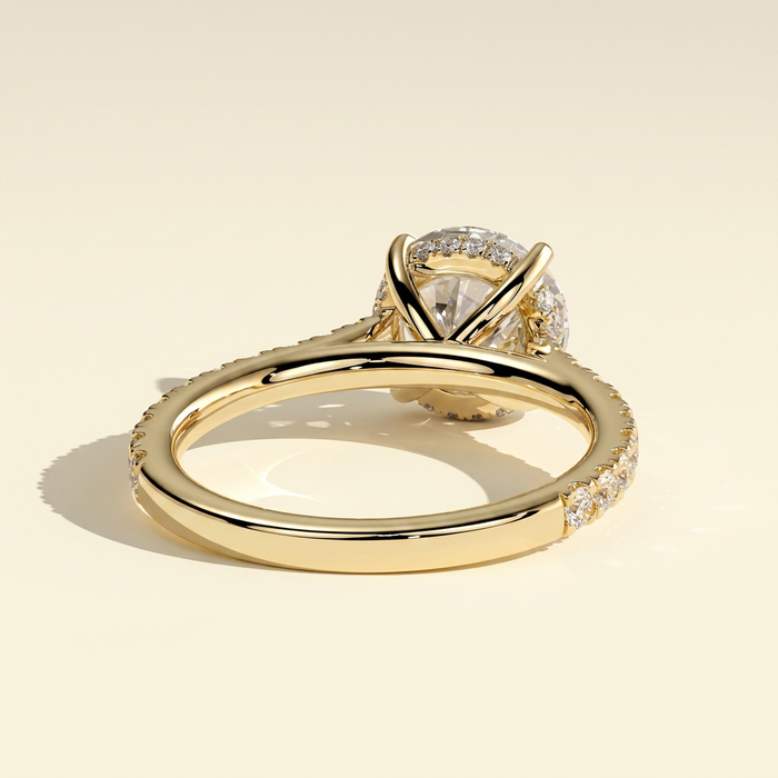 The Elora - Round Cut Lab Grown Diamond Ring with Hidden Halo & Pave Band