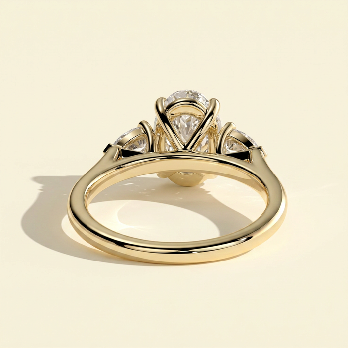 The Nevelle - Oval Lab Grown Diamond Cathedral Trilogy Ring with Pear Sides