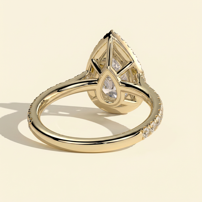 The Ines - Pear Cut Lab Grown Diamond Five Claw Halo with Pave Band Engagement Ring
