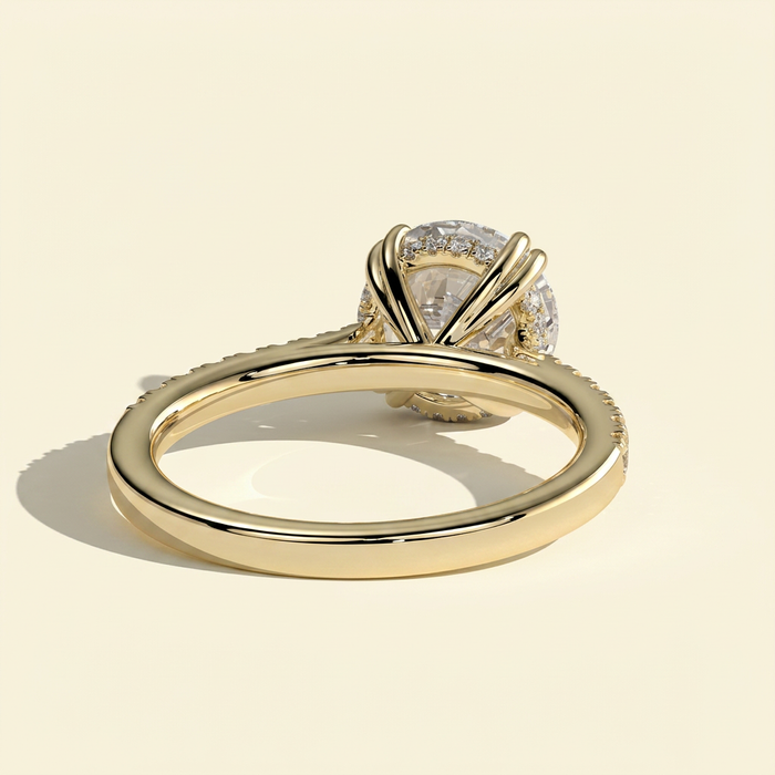 The Diela - Round Cut Lab Grown Diamond Ring with Hidden Halo & Pave Band