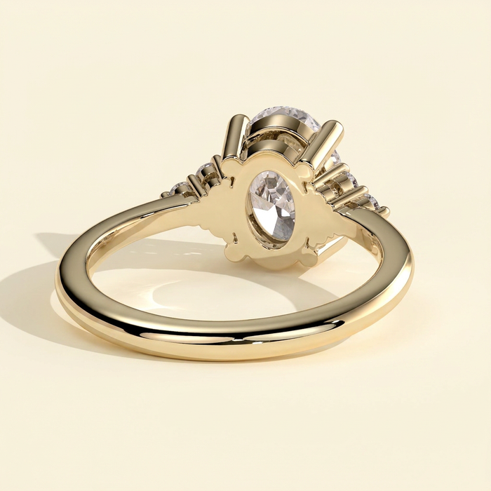 The Lumiere - Oval Cut Lab Grown Diamond Solitaire with Clustered Round Shoulder Stones Engagement Ring