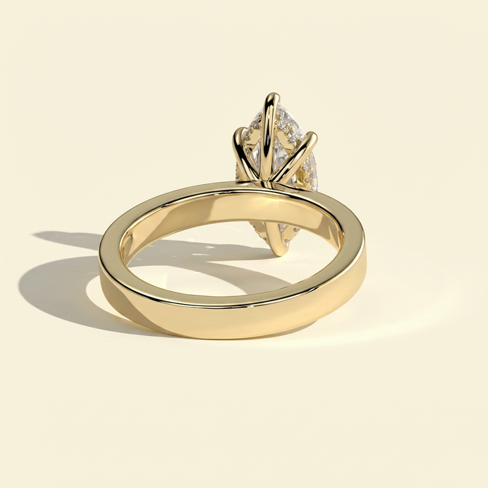 The Adamas - Marquise Lab Grown Diamond Ring with Cigar Band & Hidden Halo