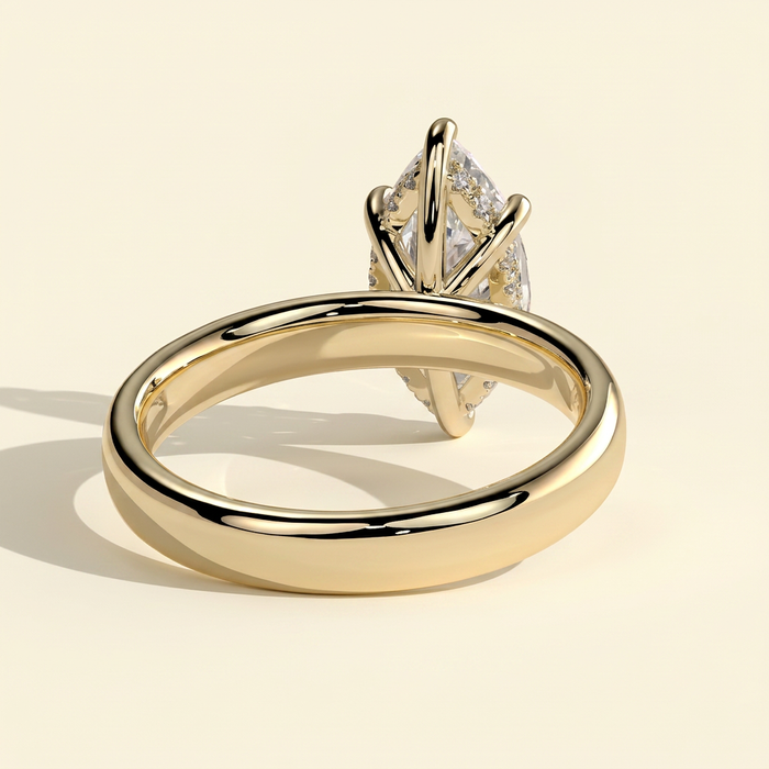The Liana - Marquise Cut Lab Grown Diamond Hidden Halo Engagement Ring with Cigar Band