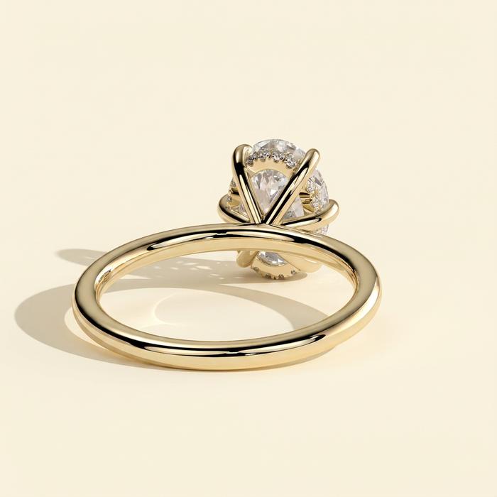 The Wynne - Oval Cut Lab Grown Diamond Six Claw Solitaire with Hidden Halo Engagement Ring