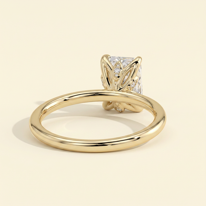 The Pura - Emerald Cut Lab Grown Diamond Solitaire with Petal Gallery Engagement Ring