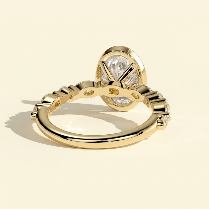 The Oona - Oval Cut Lab Diamond Solitaire with Marquise and Round Accent Stones Engagement Ring