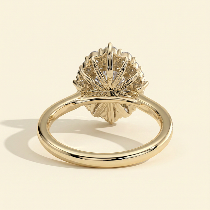 The Halia - Round Cut Lab Grown Diamond Vintage Halo Engagement Ring with Bead Set Micropave Band